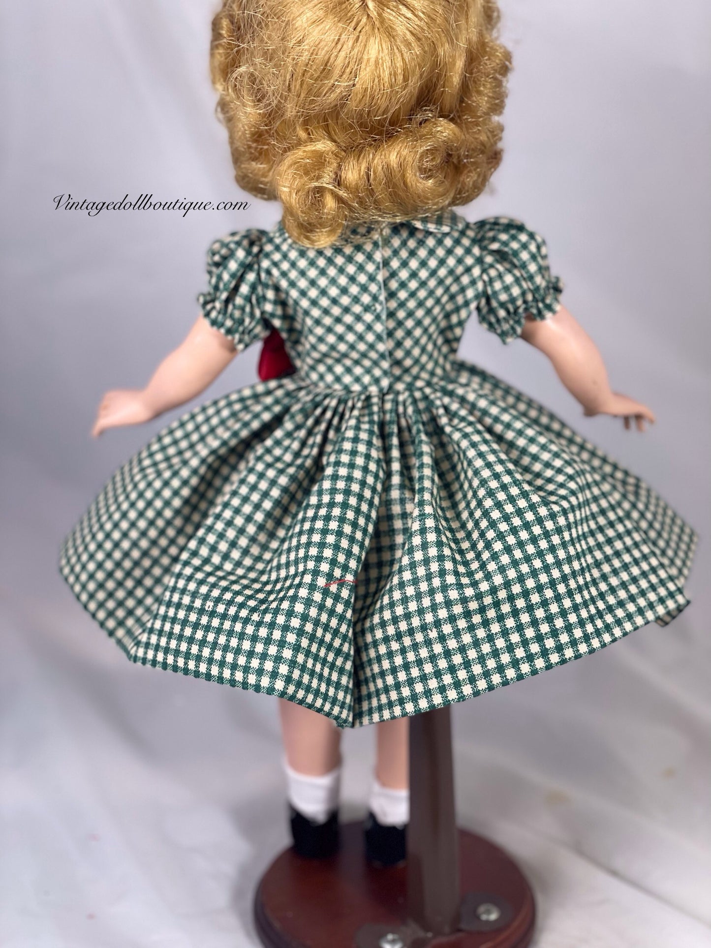Green plaid dress and panties for 14” Madame Alexander doll