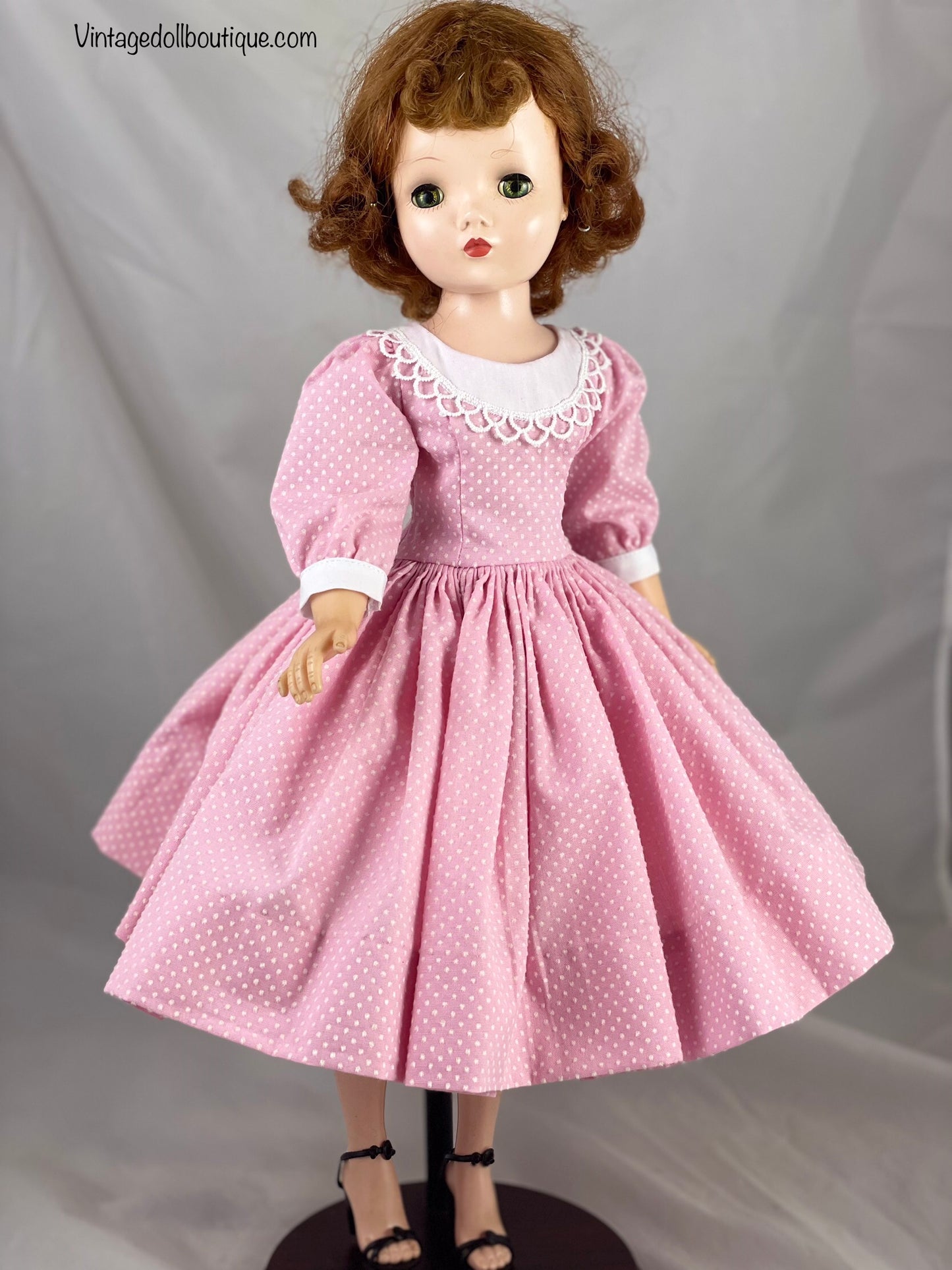Pink dotted swiss dress for 21” Cissy