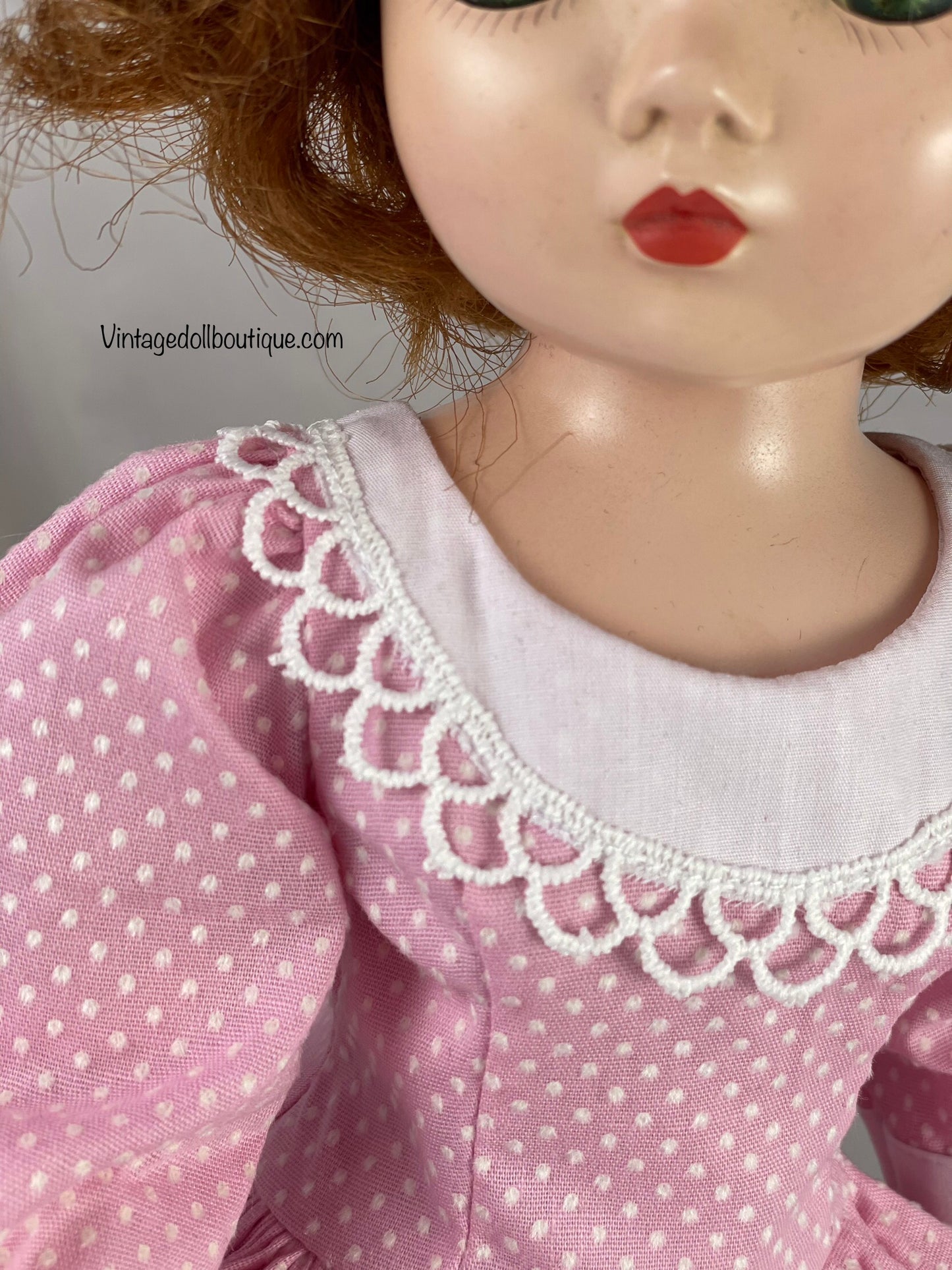 Pink dotted swiss dress for 21” Cissy