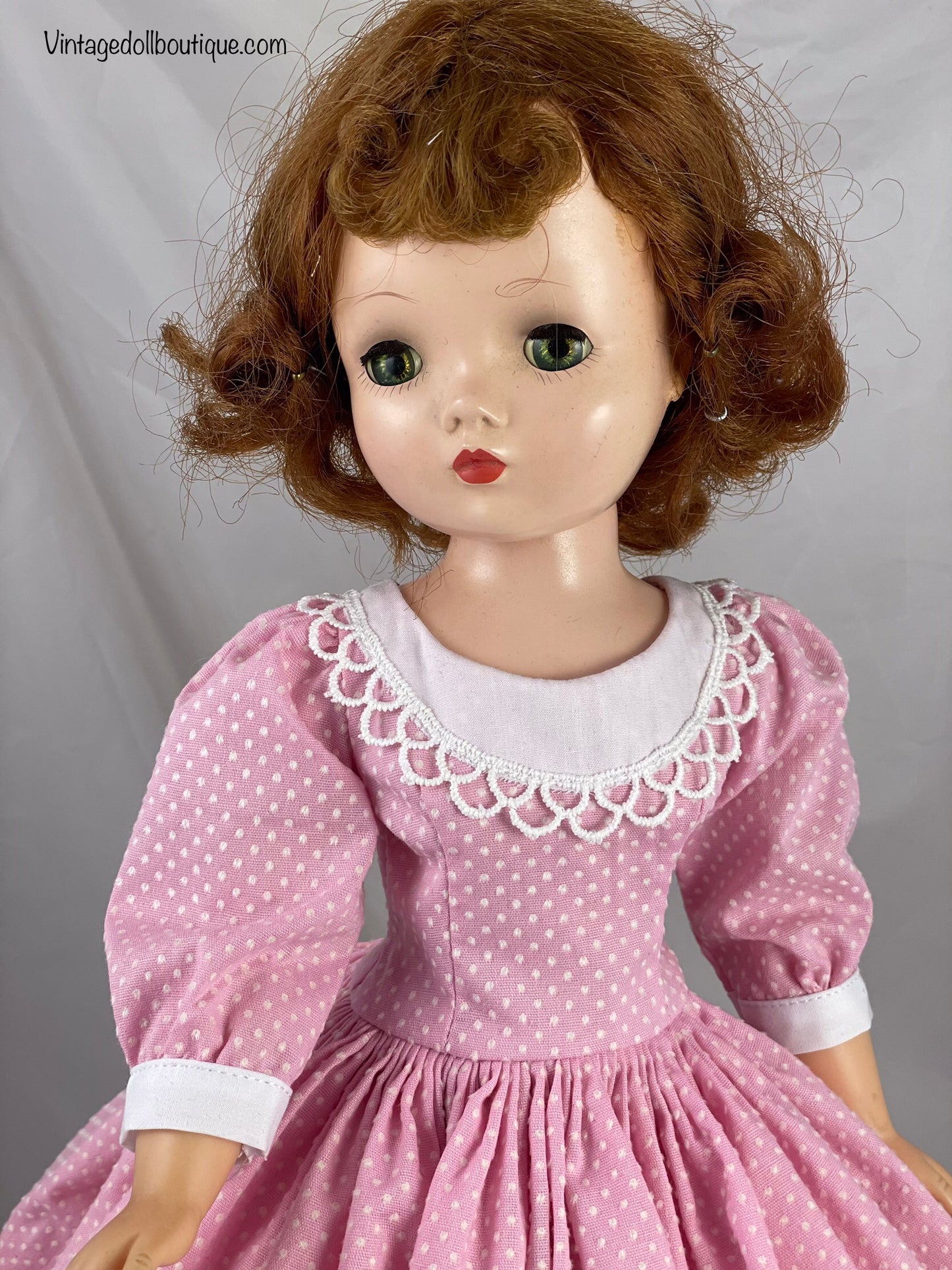 Pink dotted swiss dress for 21” Cissy