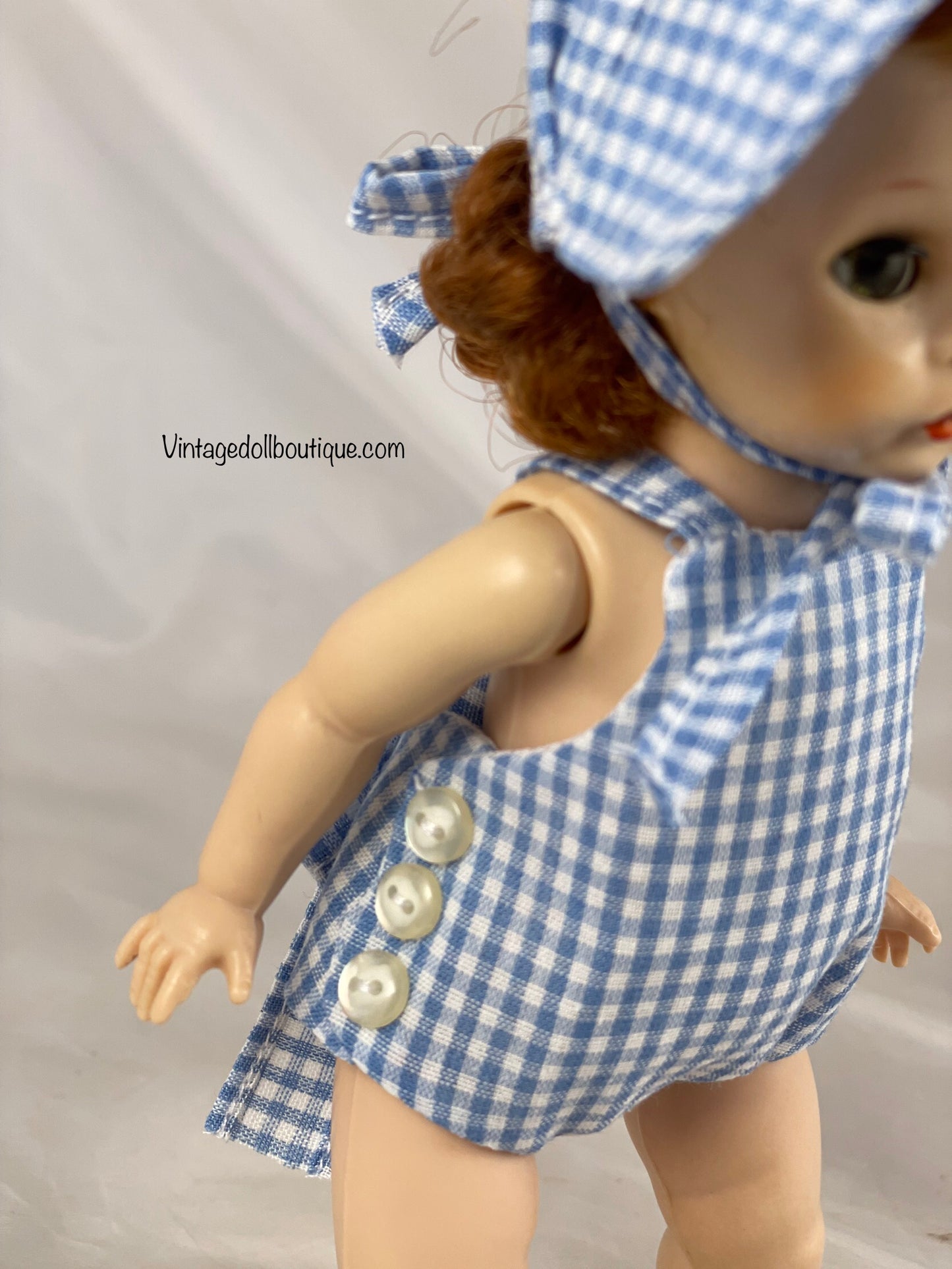 Sunsuit and bonnet for 8” Madame Alexander doll