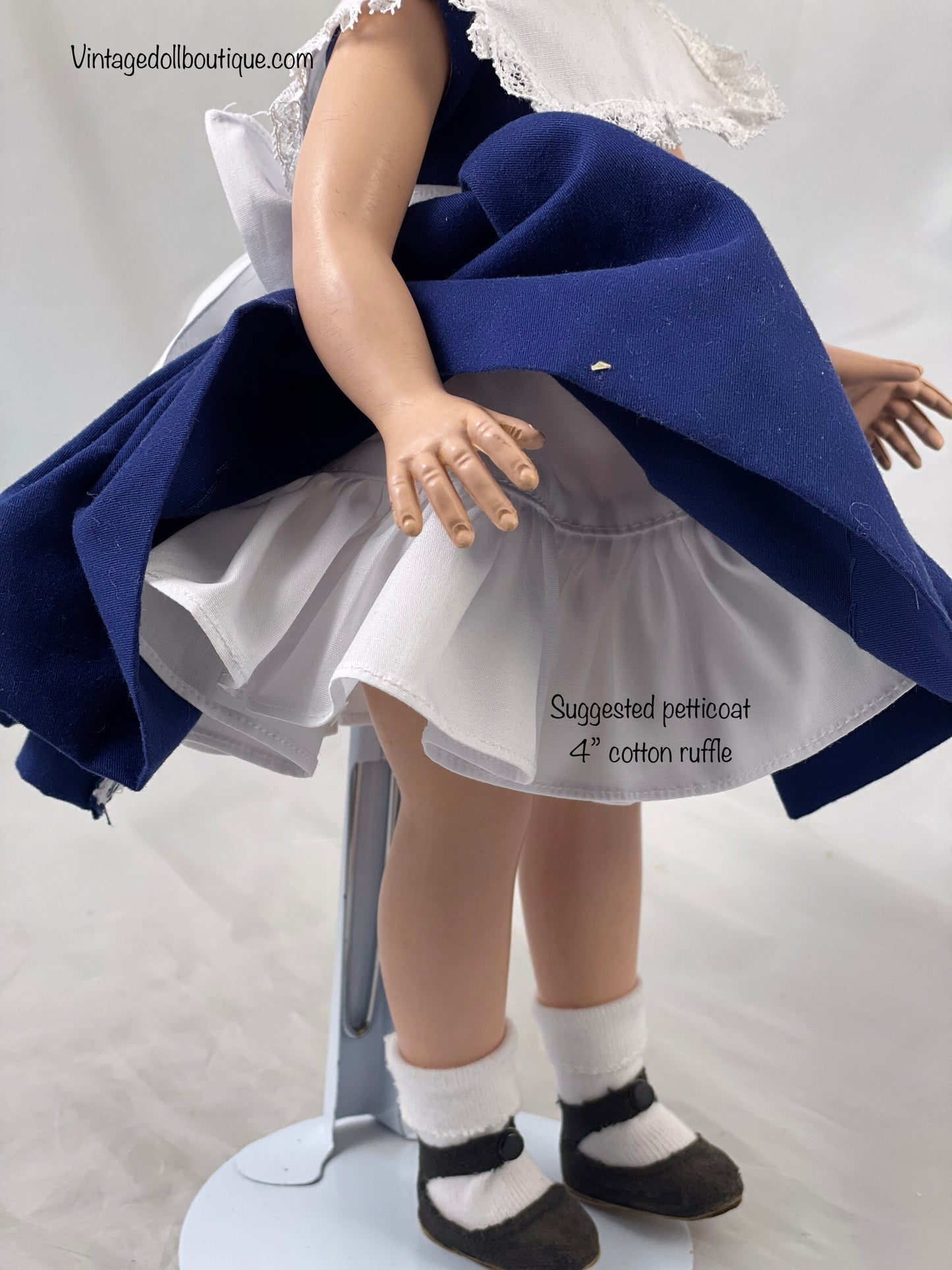 Navy and white ruffle dress for 14” Madame Alexander doll