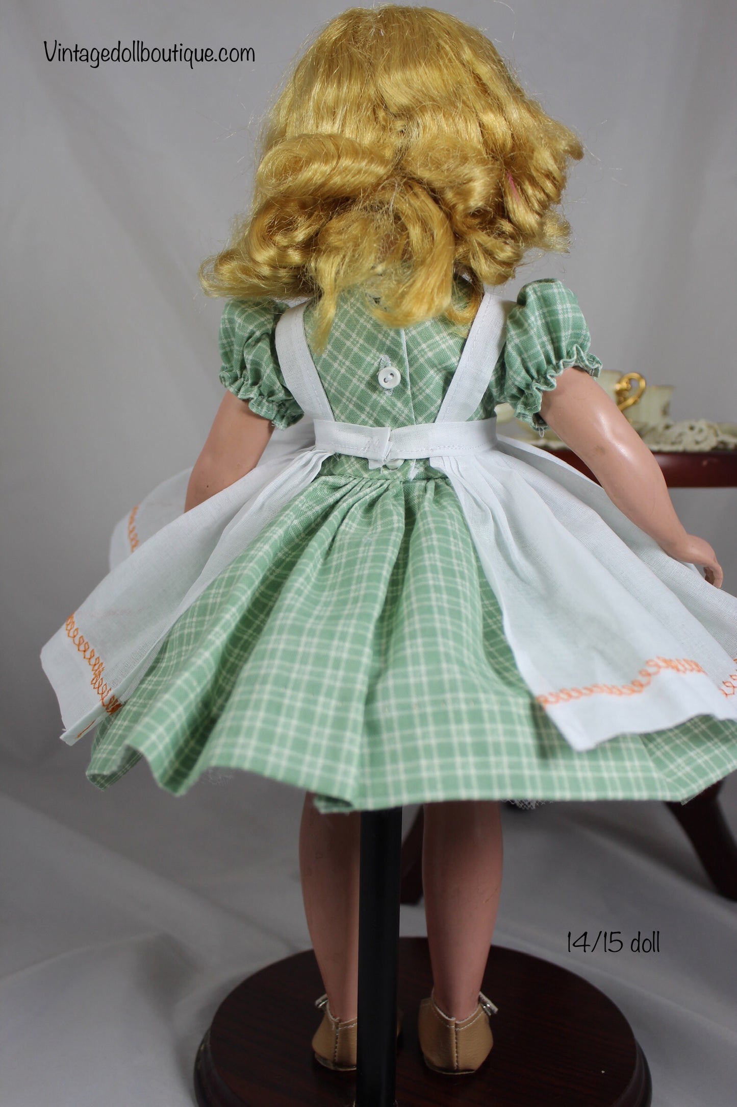 Turkey pinafore and plaid dress for 14” Madame Alexander doll