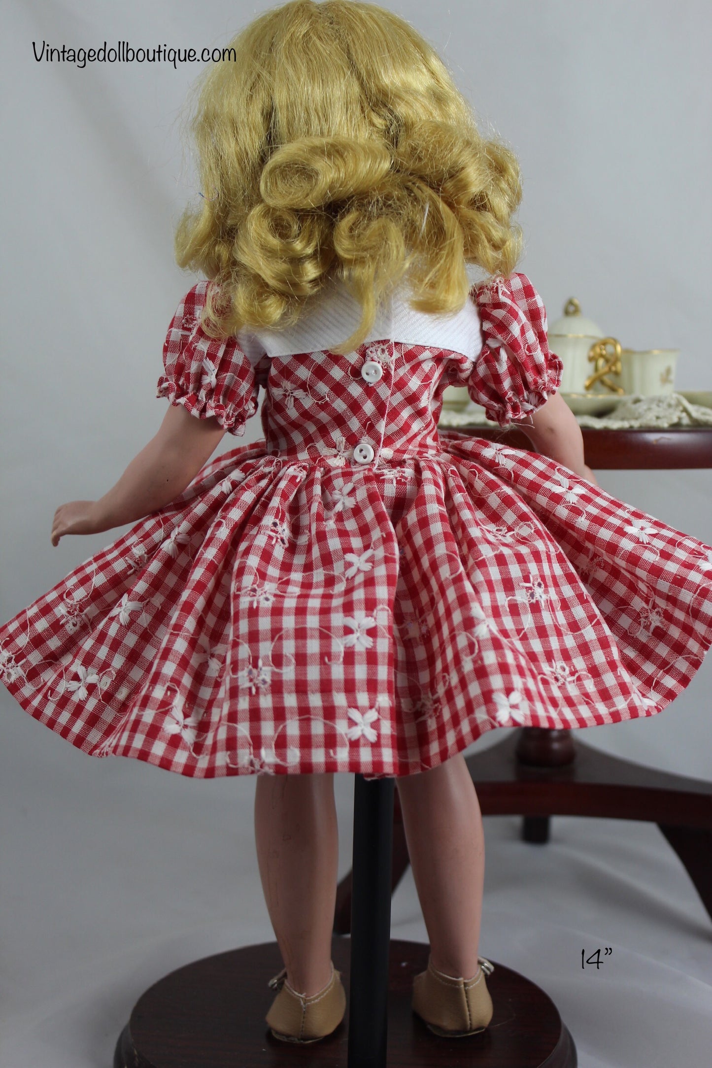 Red check dress for 14” Madame Alexander doll