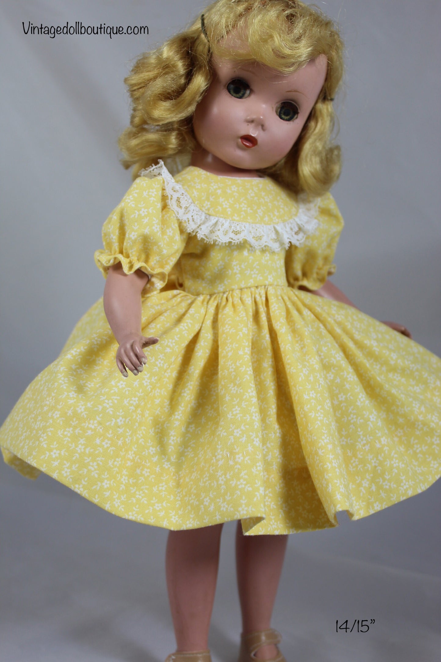 Yellow floral dress for 14” Madame Alexander doll