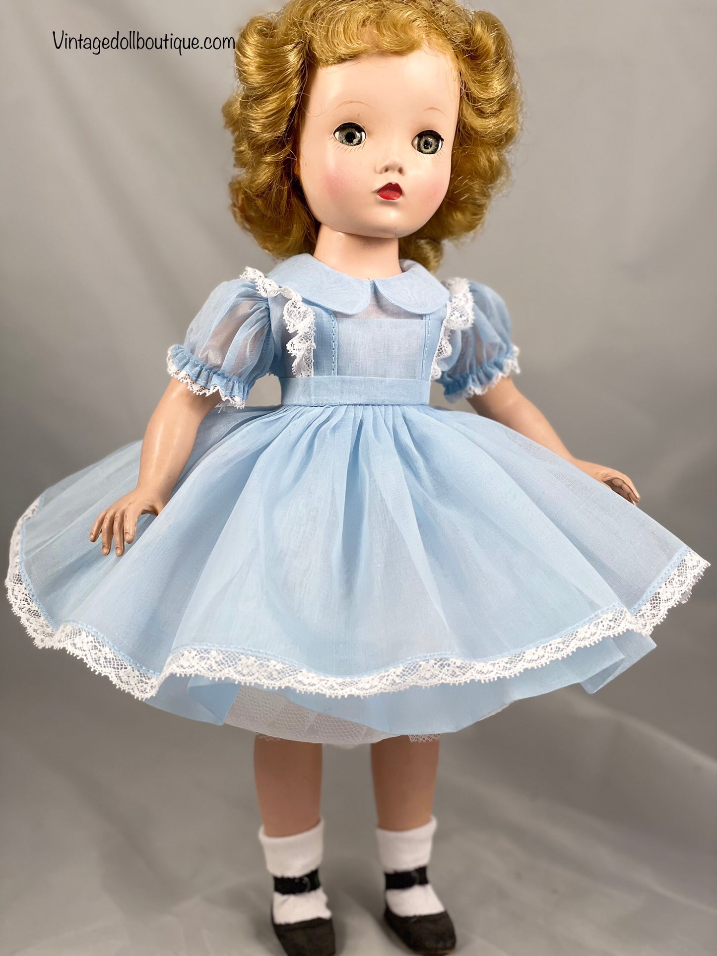 Organdy pinafore and dress for 14” Madame Alexander doll
