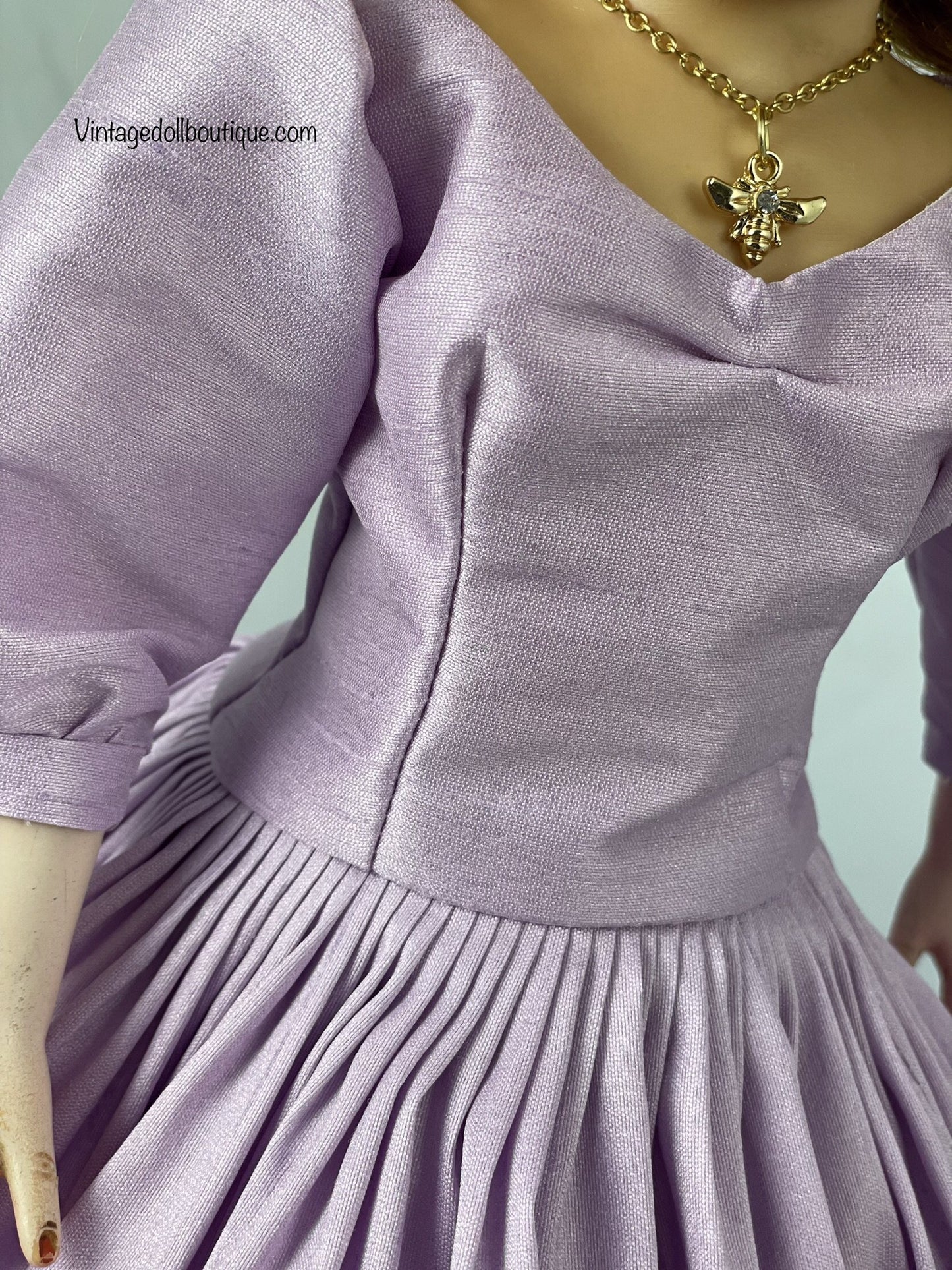 Lavender silky dupioni dress for 18” Miss Revlon