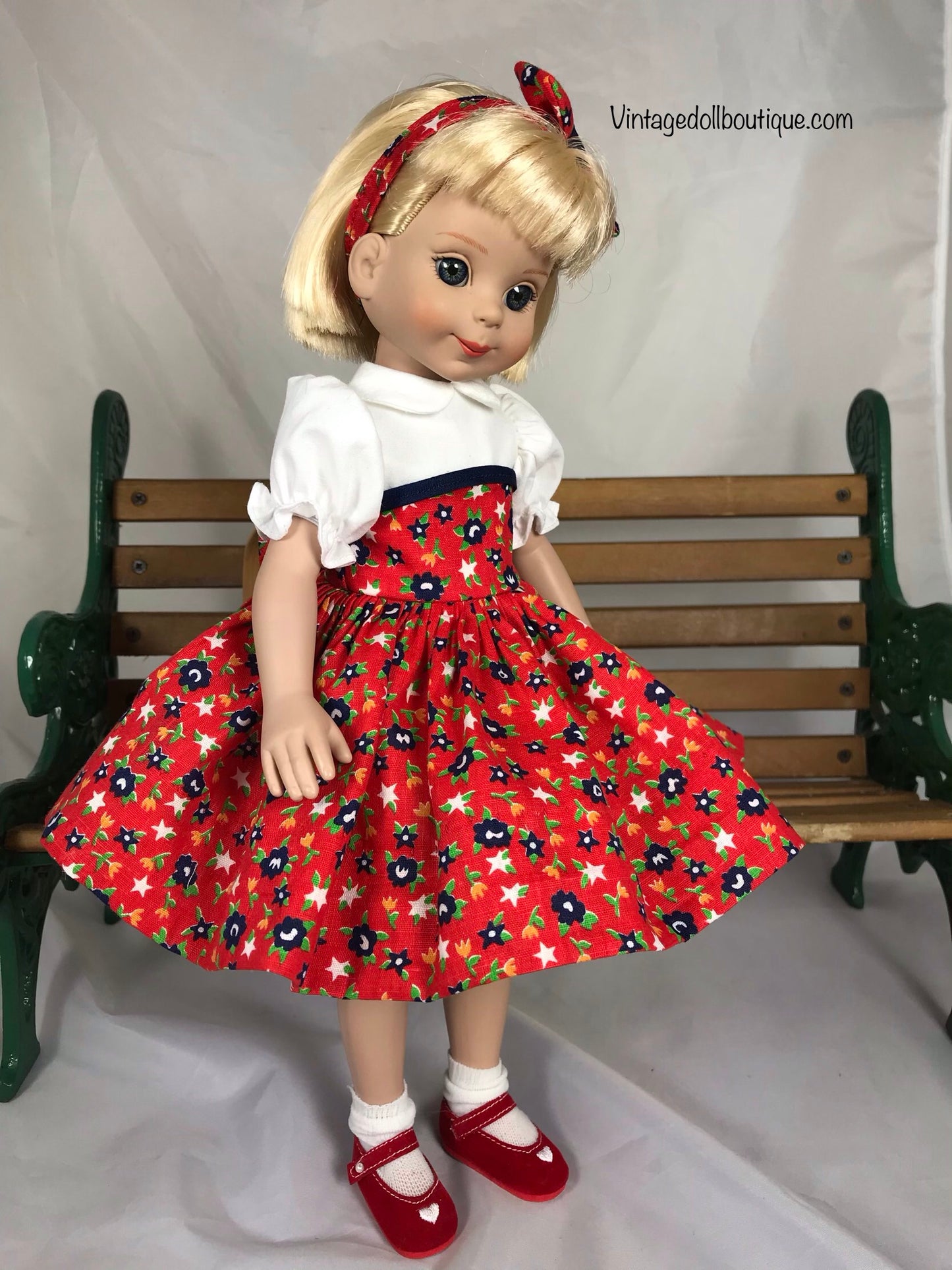 Red floral dress for 14” Betsy McCall