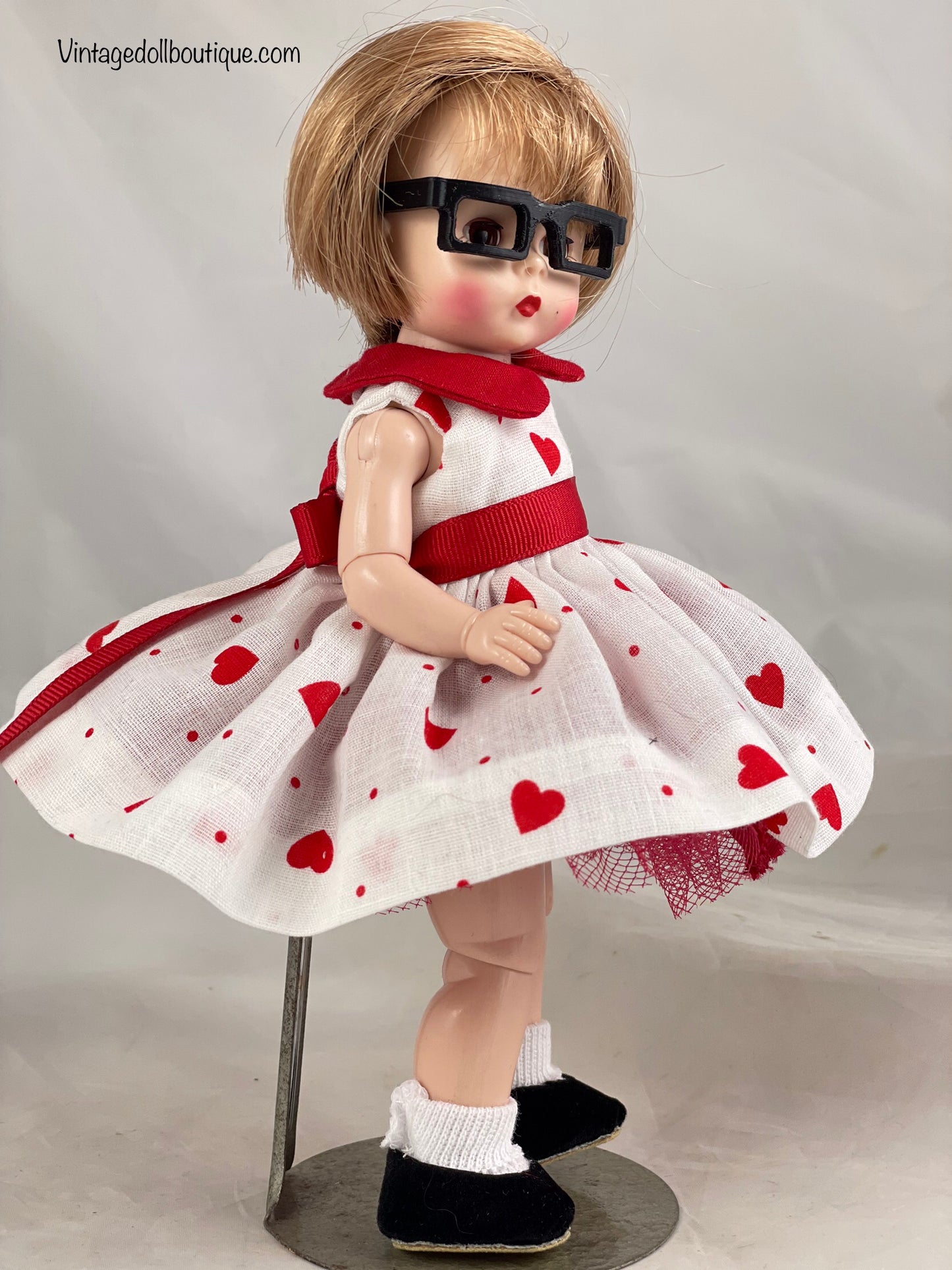 Dress, petticoat, panties, socks, shoes, and glasses for 8” Wendy
