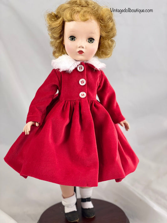 ****reserved for Gwen***red velveteen coat for 14” Madame Alexander Doll