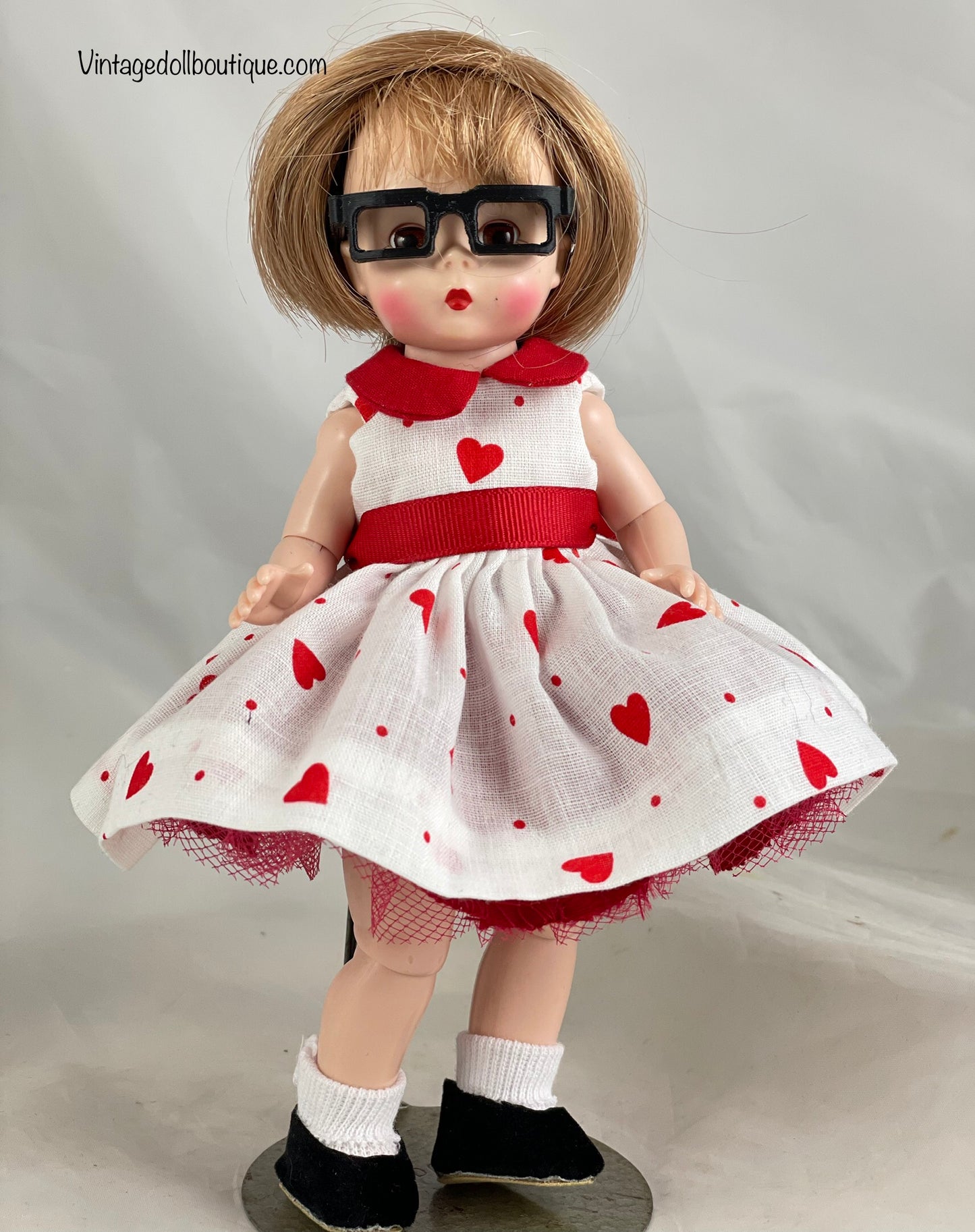 Dress, petticoat, panties, socks, shoes, and glasses for 8” Wendy