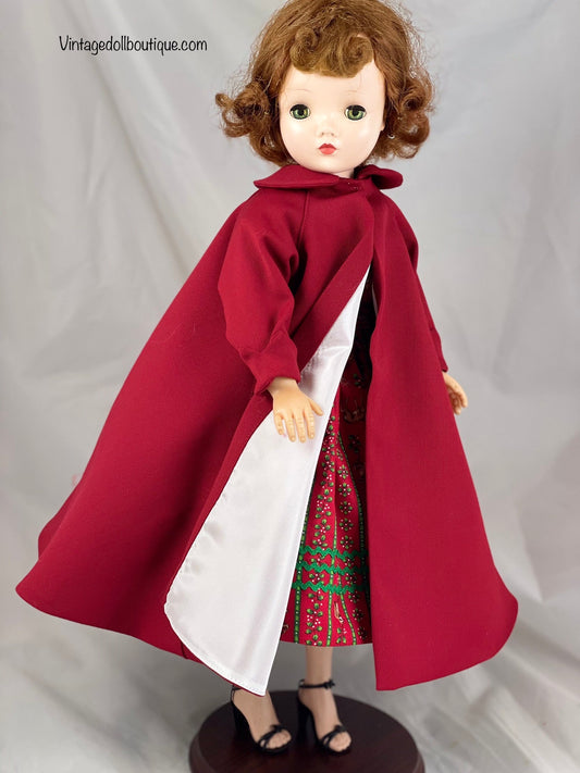 Red wool gabardine wool coat for 21” Cissy