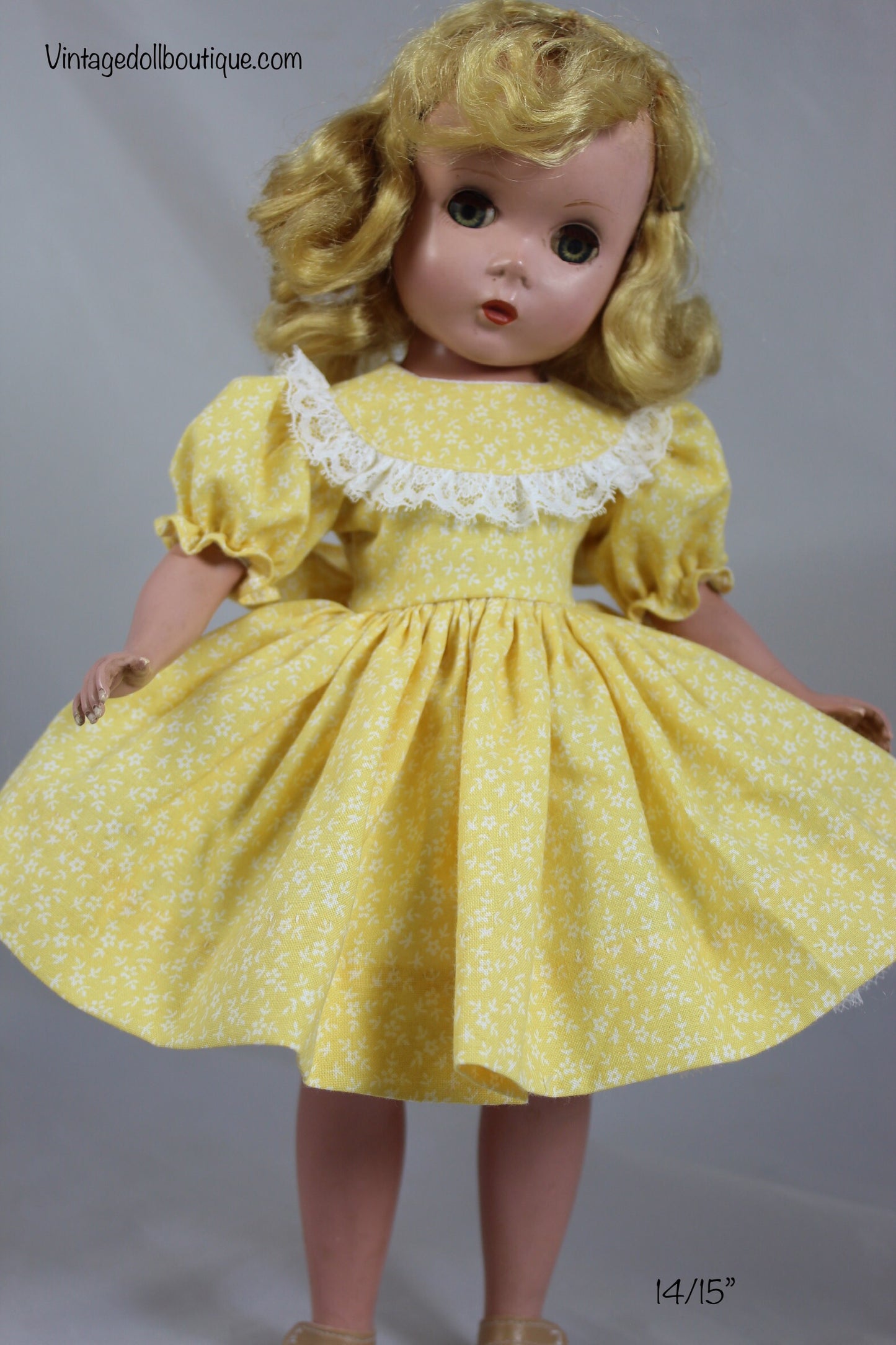 Yellow floral  dress for 14” Madame Alexander doll