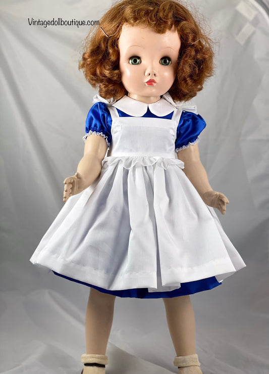 White sateen pinafore  for 24” Madame Alexander Binnie or Winnie doll