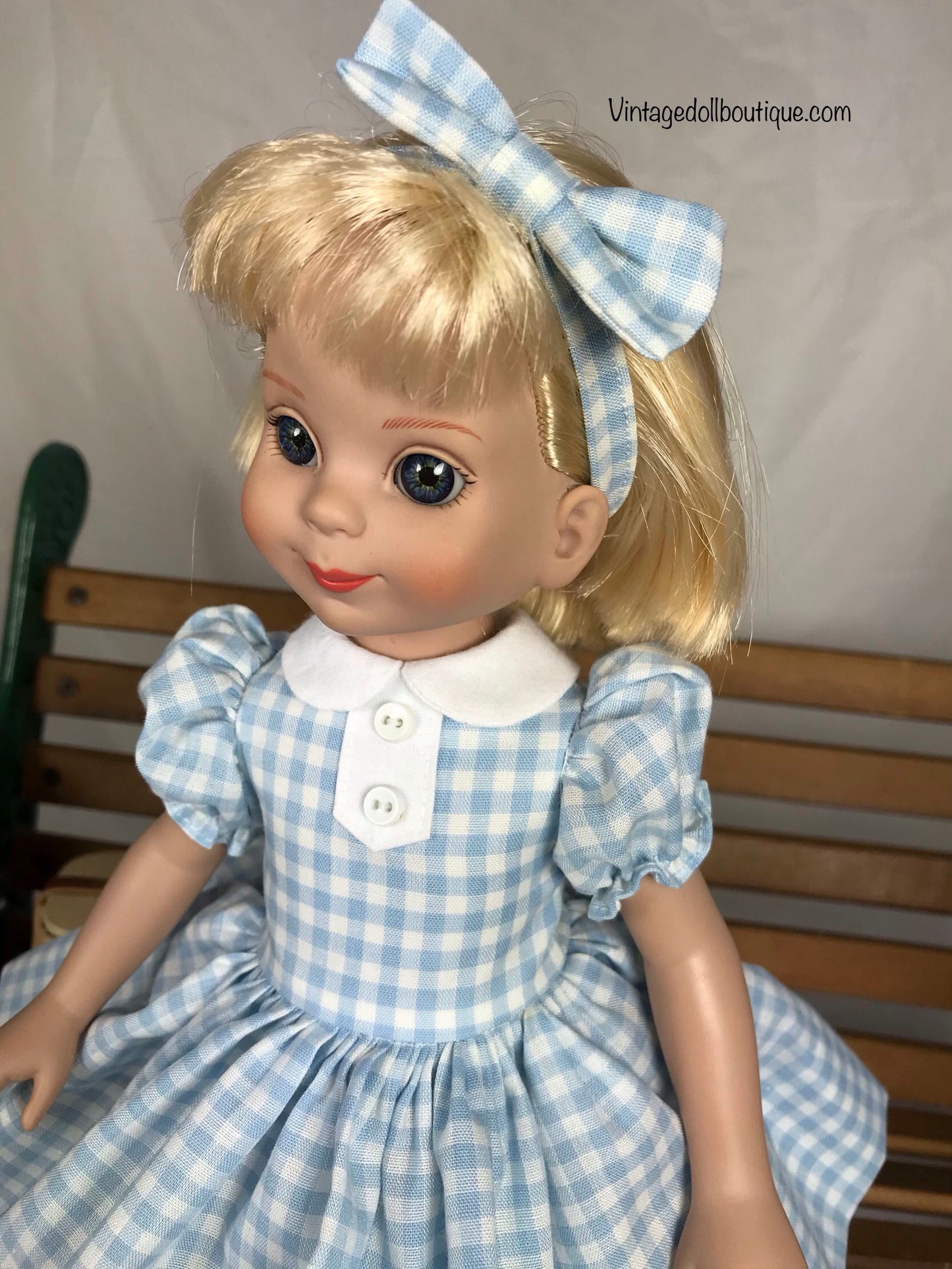 Blue gingham dress for 14” Betsy McCall