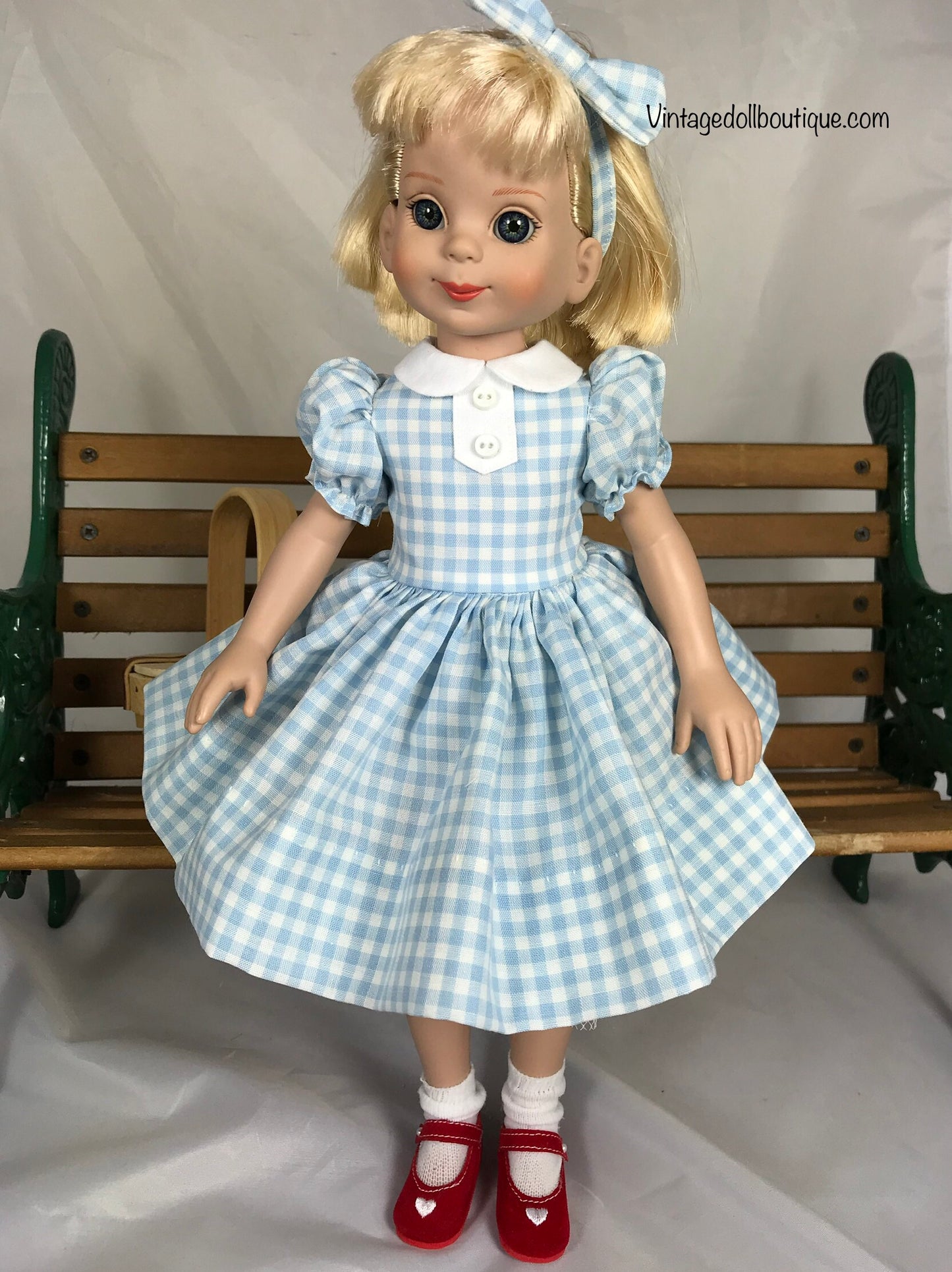 Blue gingham dress for 14” Betsy McCall