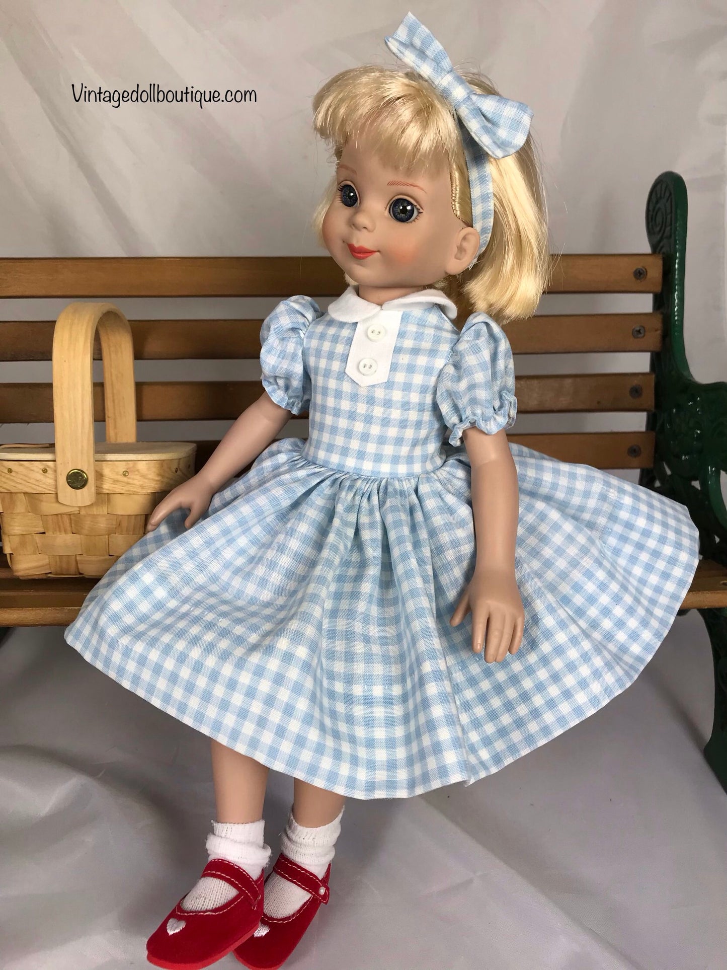 Blue gingham dress for 14” Betsy McCall