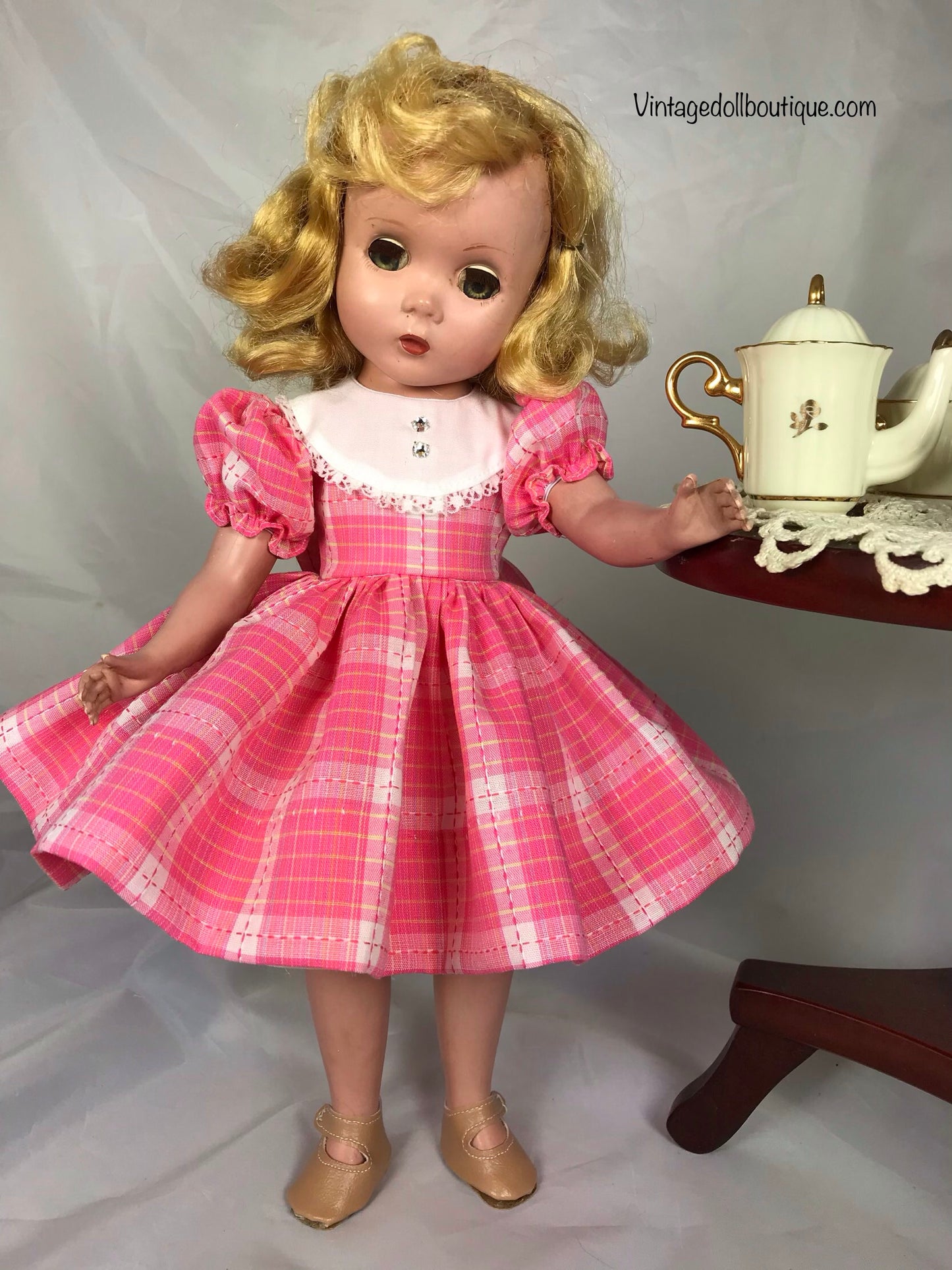 Pink plaid  dress for 14” Madame Alexander doll