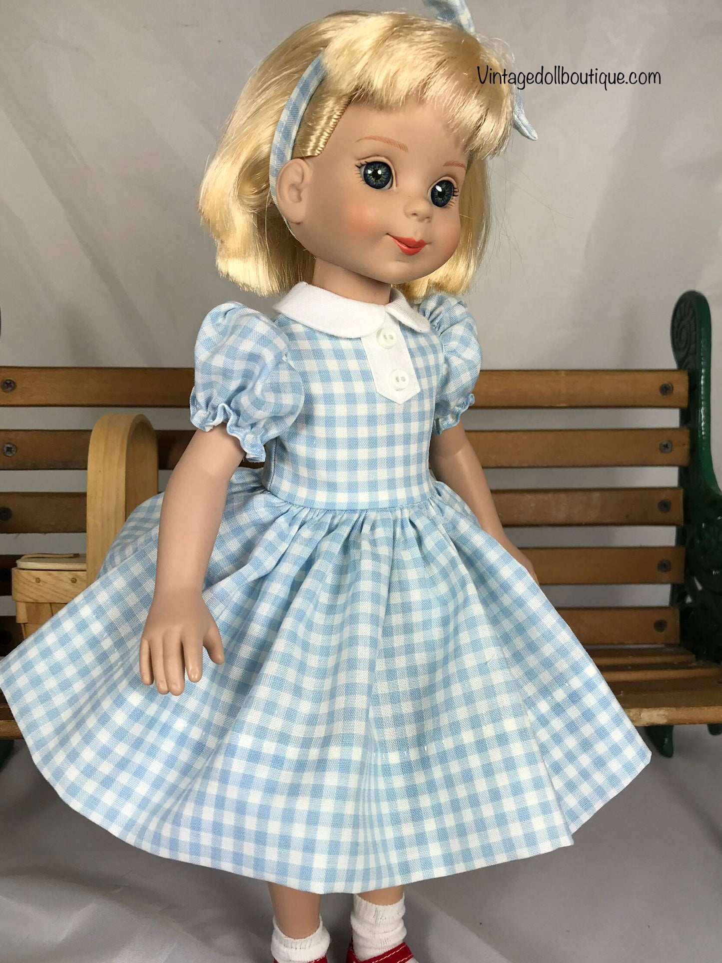 Blue gingham dress for 14” Betsy McCall