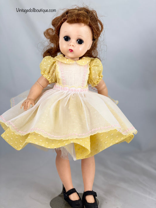 Dress, organdy pinafore, and panties for 11” Lissy