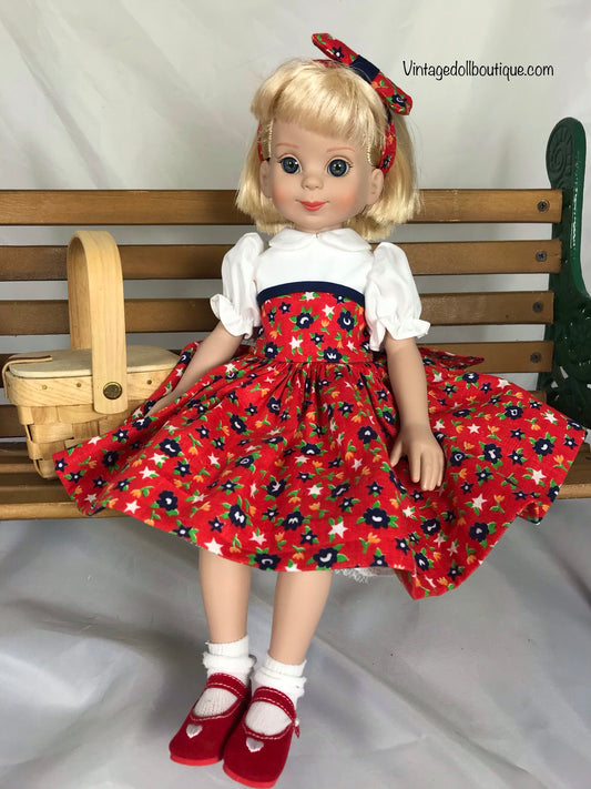 Red floral dress for 14” Betsy McCall